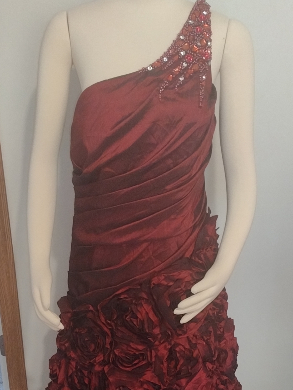 Blush Prom Womens One Shoulder Prom Dress With Rose Pattern Hem And Sequin